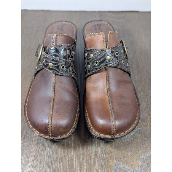 BOC Born Karley Clogs Mules Women's 10 Brown Tooled Leather Buckle Slip Ons - Picture 2 of 14